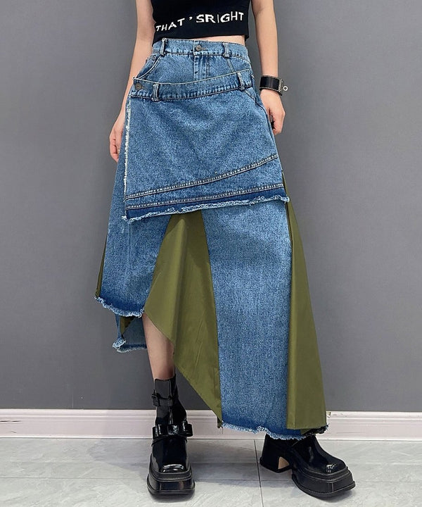 Layered Denim Cargo Skirt